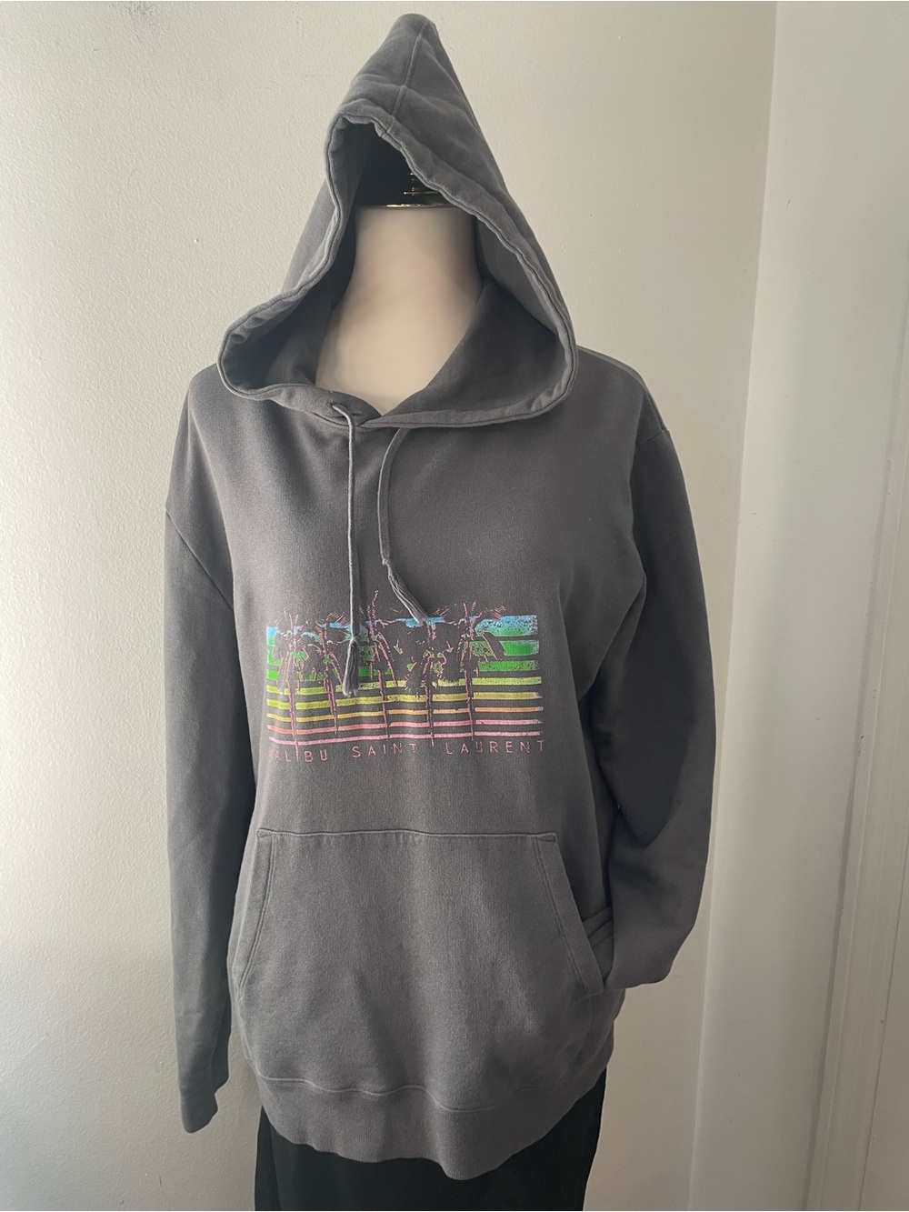 Authentic Saint Laurent Luxury Malibu Charcoal Hoodie with Palm Tree Graphic - Picture 2 of 13